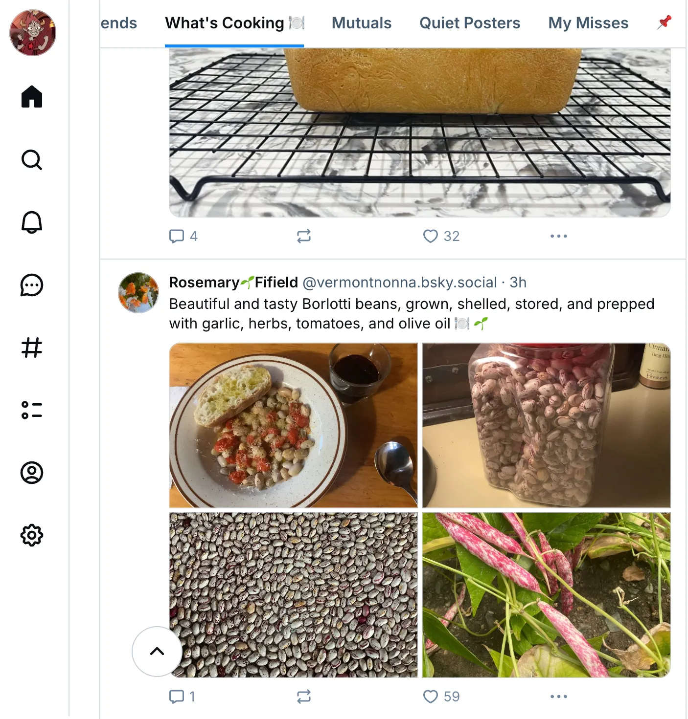 una captura de pantalla del feed "what's cooking", mostrando dos publicaciones de comida